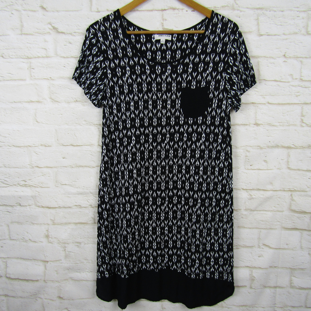 Anne Klein Black & White T Shirt Shift Dress S